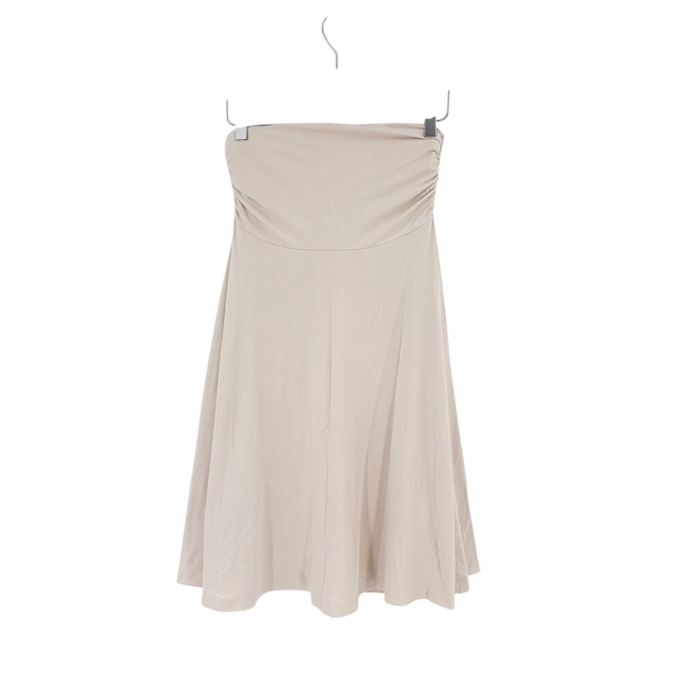 OGL Skirt Size S NEW Flowy Side Ruched A-line Midi Skirt Fog Cream Eco-SkinKiss - Picture 9 of 13